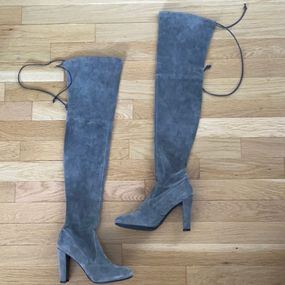 Stuart Weitzman Gray Over-the-Knee Boots with Block Heel